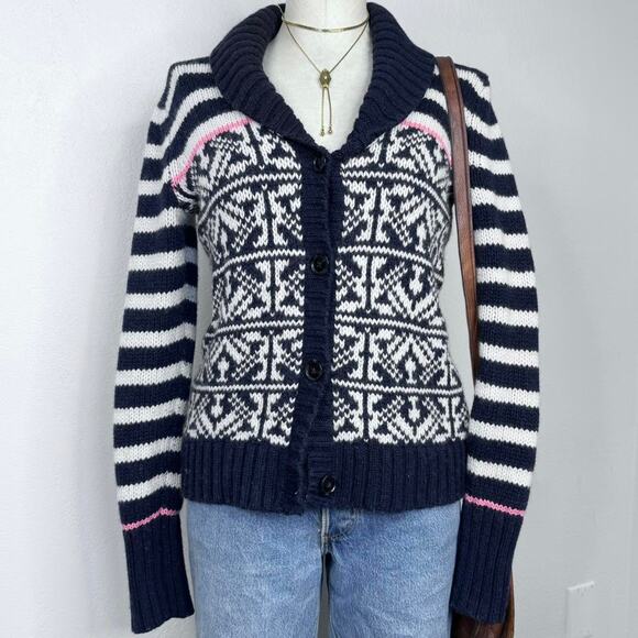 Fair Isle Knit Cardigan Gap Nordic Fisherman Sweater Chunky Knit Size Medium - Picture 3 of 7